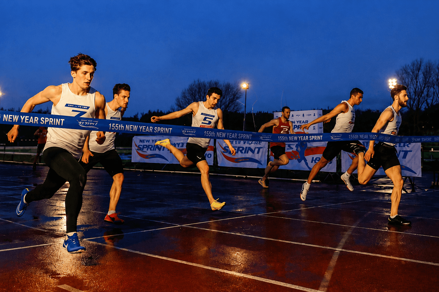 Runners racing towards the finish line